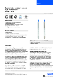 Thumbnail of document Data Sheet - LH-20 Submersible Pressue Transmitter